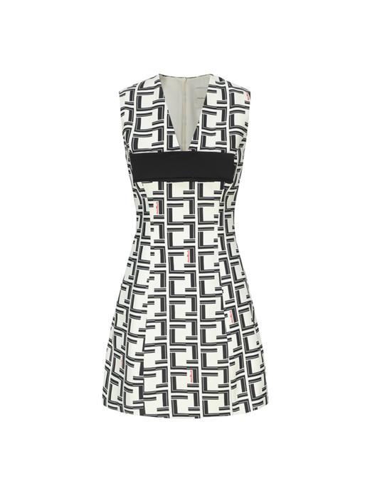 【日网】品牌定制印花蝴蝶结撞色收腰A字连衣裙 商品图4