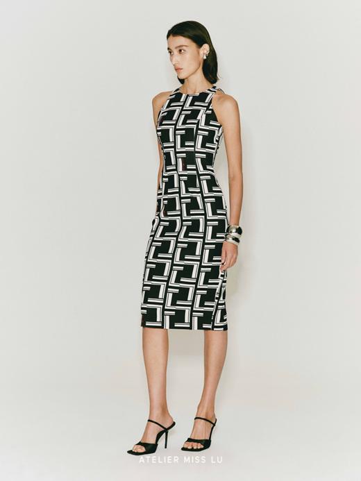 【罗塞尔】品牌定制字母印花削肩修身连衣裙 商品图3