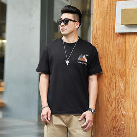 【新款DMH】大依优型大码男装前后印花圆领短袖T恤加肥加大休闲肥佬男上衣夏季半袖胖子潮款