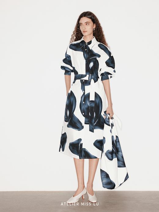 【漪涟】品牌定染马蹄莲印花衬衣连衣裙 商品图2