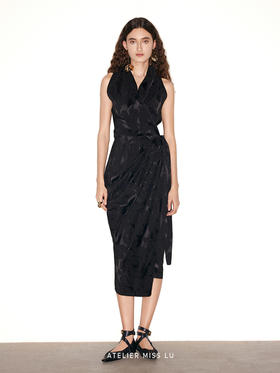 【黑皇后】肌理醋酸立裁裹身醋酸连衣裙