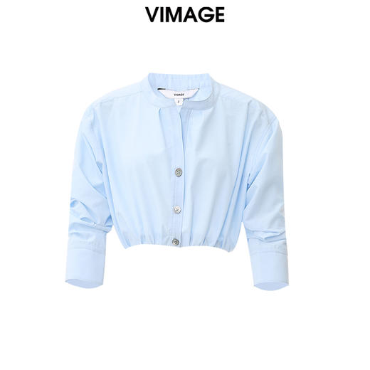 VIMAGE纬漫纪夏季新款时尚短款露脐蓝色衬衫V2109714 商品图5