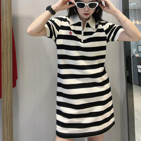 17GD翻领半拉链条纹针织短袖连衣裙40219(条纹） 春季 407301032105