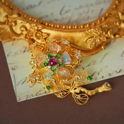 龢盒原创 生如夏花璀璨 炫彩火欧珀彩宝胸针 商品图2