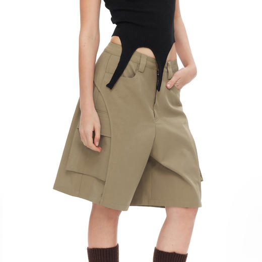 NUTH宽松阔腿搭片设计感多口袋工装五分中裤 商品图3