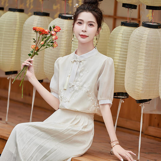 复古新中式，透气设计感流苏重工刺绣上衣裙子两件套HR-ZMFS24320 商品图8