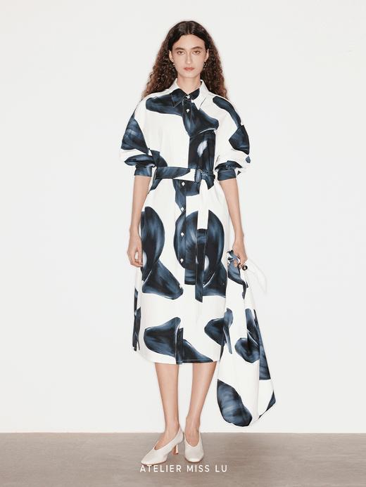 【漪涟】品牌定染马蹄莲印花衬衣连衣裙 商品图0