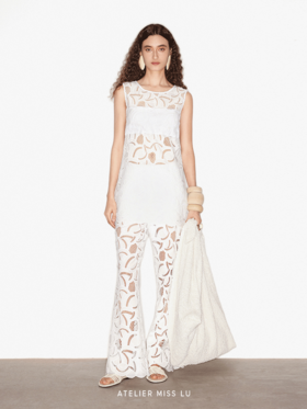 【日出维纳斯】光影镂空蕾丝微喇宽松长裤