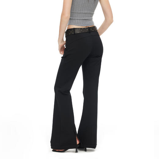 NUTH黑色微喇长裤修身显瘦脚口开叉设计感弹力喇叭裤 商品图4