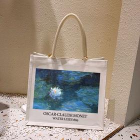 防水麻布袋女学生上课文艺帆布包包大容量梵高油画拉链手提袋定制