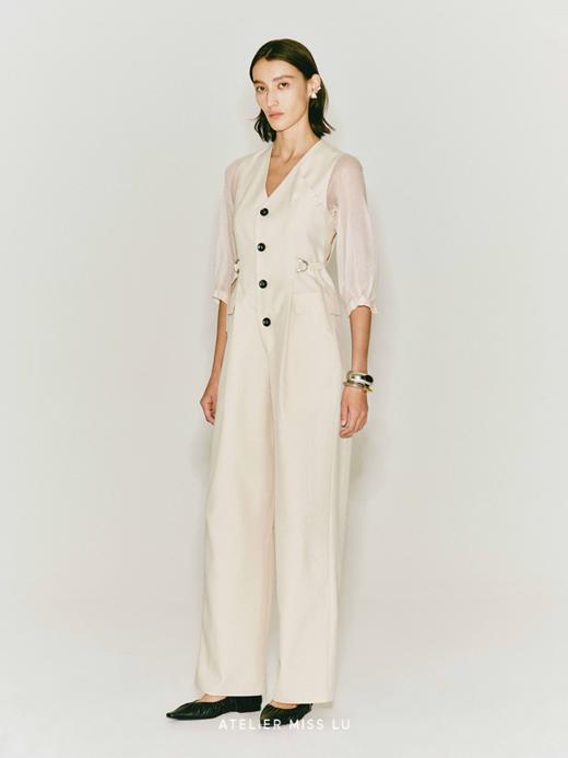 【日落之前】可调节腰带纱袖连体裤 商品图1