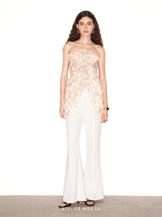 【氧气甜茶】品牌定染字母印花桑蚕丝挂脖抽褶上衣 商品图1