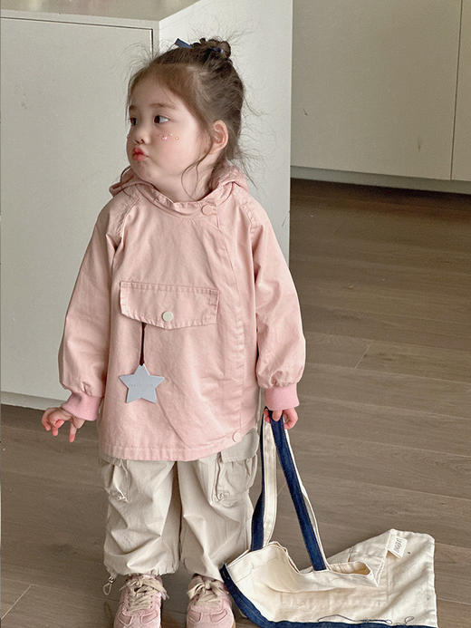 【精灵帽风衣】女童风衣外套春装2024新款韩版儿童洋气中长款女宝宝春秋连帽上衣 商品图4