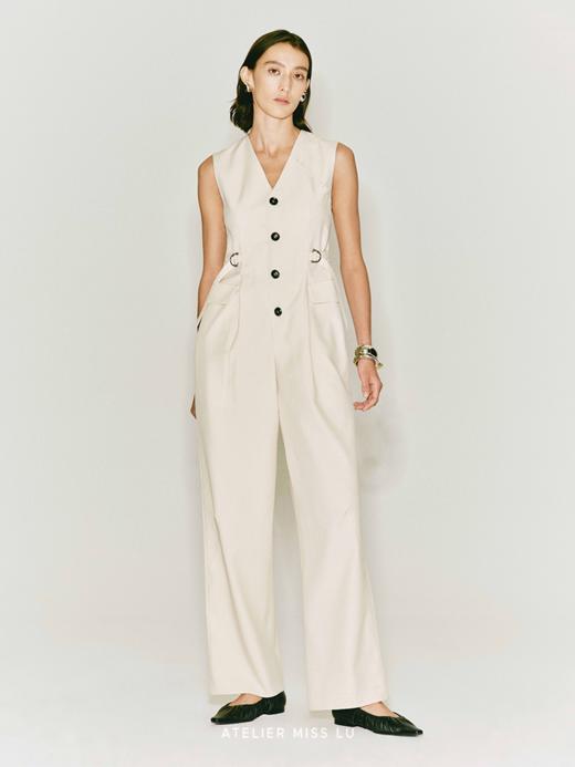 【落日余温】缝线设计可调节腰带无袖连体裤 商品图1