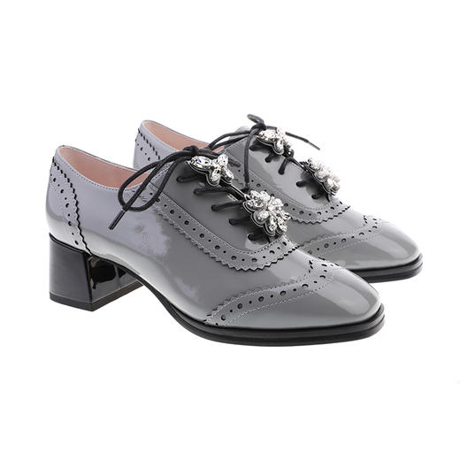 sheme蝶雨彩虹系列进口漆皮可拆卸水晶扣饰女士系带乐福鞋可定制 商品图11