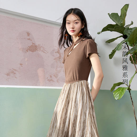 三彩【松萝共倚】2024夏季新款拼接连衣裙镂空新中式长裙泡泡袖女C 商品图3