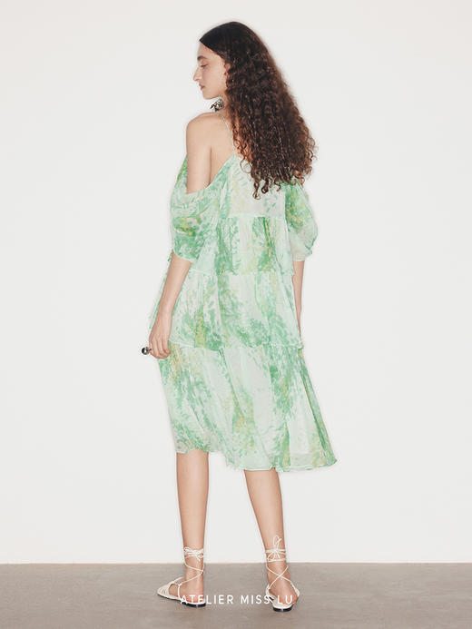 【西西里漫花】层次拼接露肩吊带连衣裙 商品图2