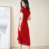 【预售5天】夏季新款重磅真丝连衣裙气质酒红色收腰显瘦中长裙ZYL00043 商品缩略图3