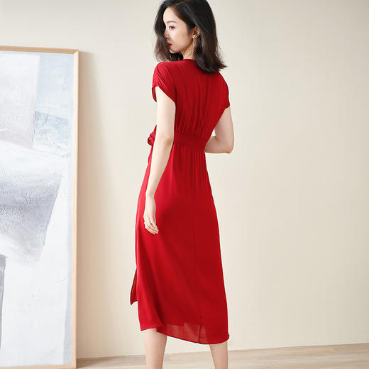 【预售5天】夏季新款重磅真丝连衣裙气质酒红色收腰显瘦中长裙ZYL00043 商品图3