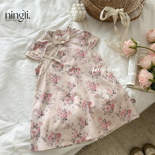 【清新甜美范！】柠里新中式连衣裙女童2024夏新款儿童甜美小清新国风盘扣旗袍裙潮 商品图3