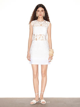 【光影斑斓】腰部镂空设计蕾丝拼接无袖修身连衣裙