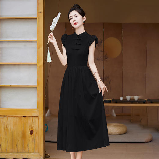 气质新中式，提花盘扣立领高腰大摆连衣裙HR-XQYI9905 商品图7