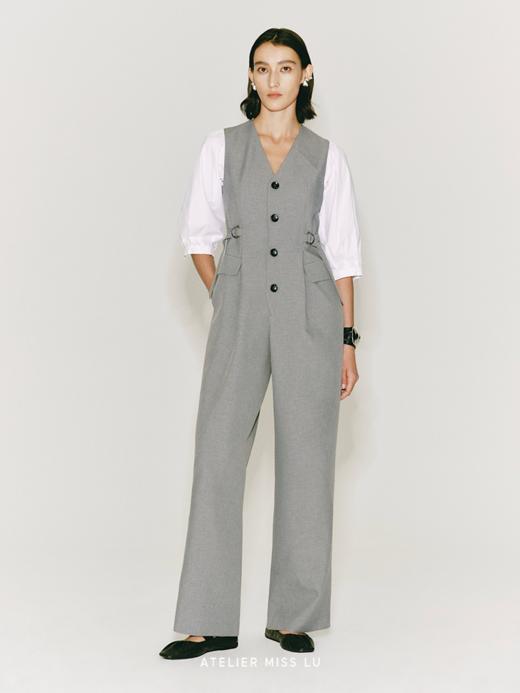 【月升之时】缝线设计可调节腰带中袖连体裤 商品图3