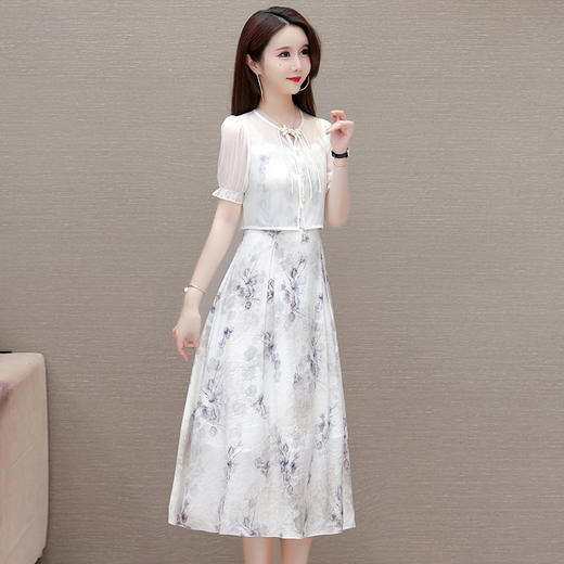 QYM SLA411-L印花雪纺修身时尚连衣裙外披两件套 商品图1