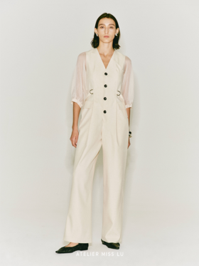 【日落之前】可调节腰带纱袖连体裤