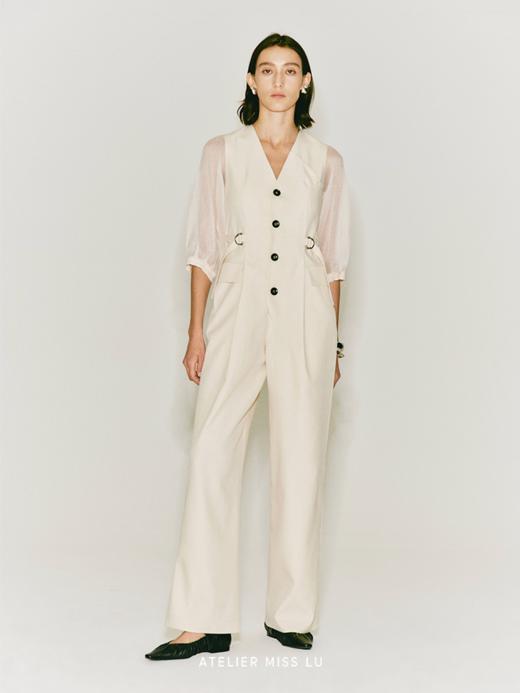 【日落之前】可调节腰带纱袖连体裤 商品图0