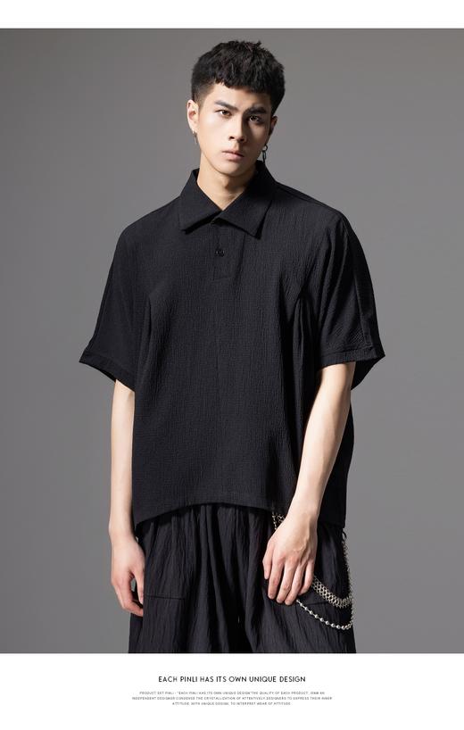 PINLI品立夏季新款暗纹短袖休闲衬衫男士潮牌宽松连肩袖衬衣B242113050 商品图7