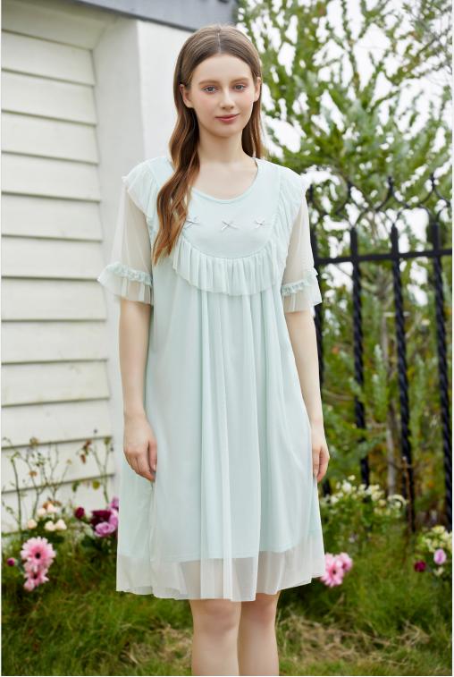 【满2件/99元】【秀黛】女仙女纱纱短袖裙女士夏季短袖睡裙家居服L2551090T【门店同款】 商品图0