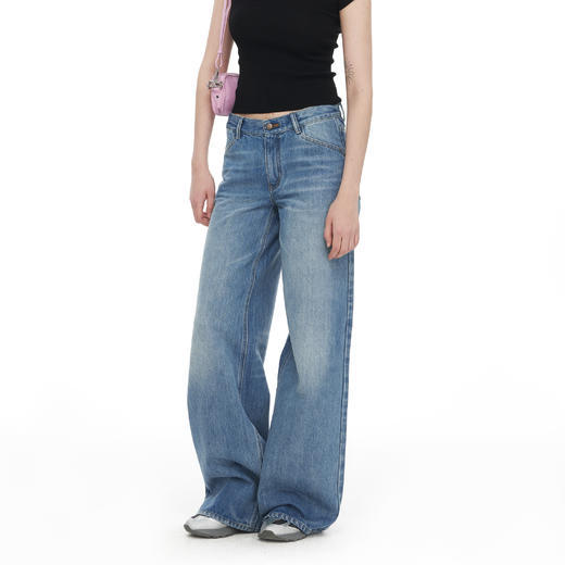 NUTH莱赛尔复古蓝洗水直筒中腰百搭牛仔裤 商品图1