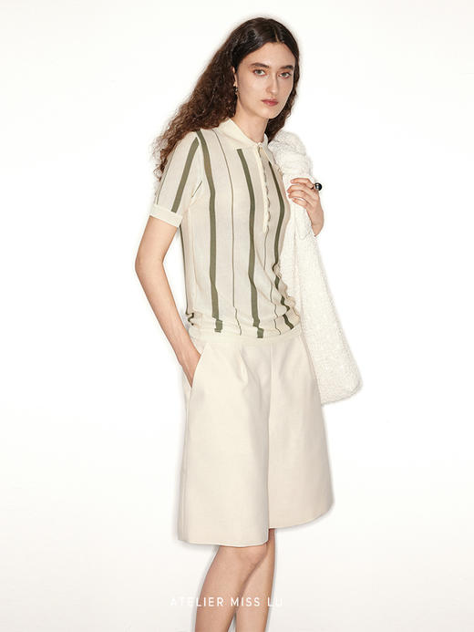 【香草奶盖】复古撞色条纹短袖冰感针织上衣 商品图3