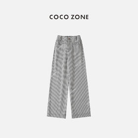 COCO ZONE 新款口袋线绳装饰时尚条纹休闲裤 23C29152