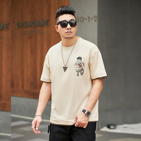 【新款DMH】大依优型大码男装前后印花圆领短袖T恤加肥加大休闲肥佬男上衣夏季半袖胖子潮款