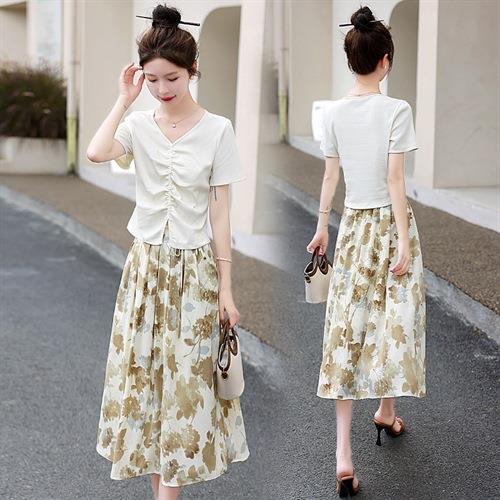 【预订·最迟6天发货】休闲时尚法式气质上衣配半身裙套装女2024夏季新款上下两件套裙子 商品图1