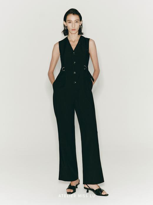 【暮色降临】缝线设计可调节腰带无袖连体裤 商品图0