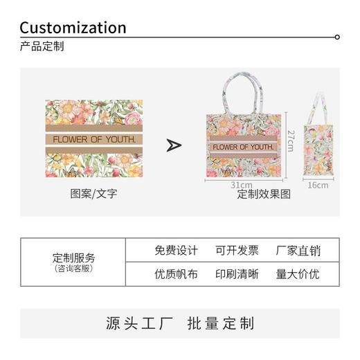 花与蝶女帆布包麻布袋购物袋大容量帆布袋定制帆布包学生上课手提 商品图6