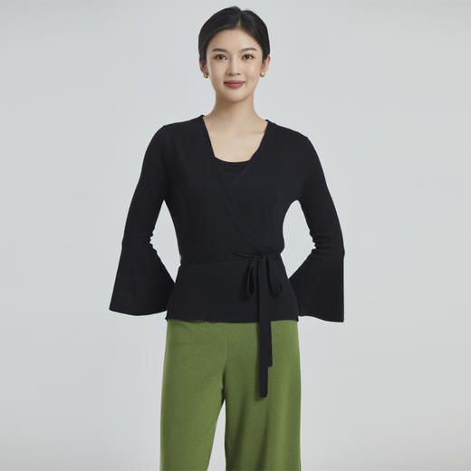东黎 • 山羊绒女士春夏季精纺V领喇叭袖系带开衫 4218 商品图4
