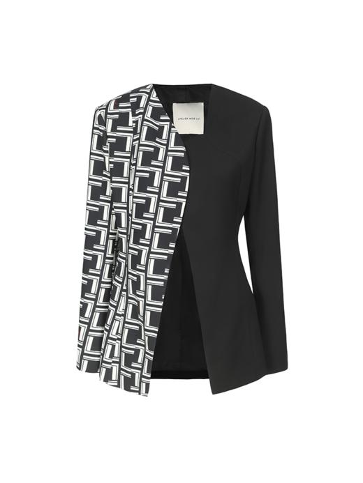 【夜魅】品牌定制字母印花撞色收腰西装外套 商品图4