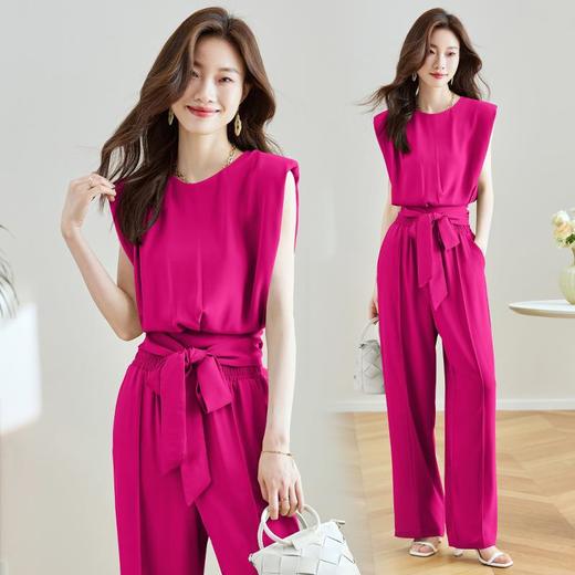 【预订·最迟6天发货】气质名媛套装裤女2024夏季新款系带上衣微胖两件套收腰显瘦减龄 商品图1