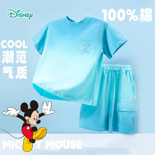 迪士尼米奇印花24夏季男女短袖套装凉感渐变色清爽出游休闲两件套ZD2DT027 商品图4