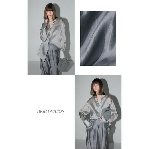 COCOBELLA丝光质感打褶西裤女设计感翻折边休闲阔腿裤PA7022 商品图2