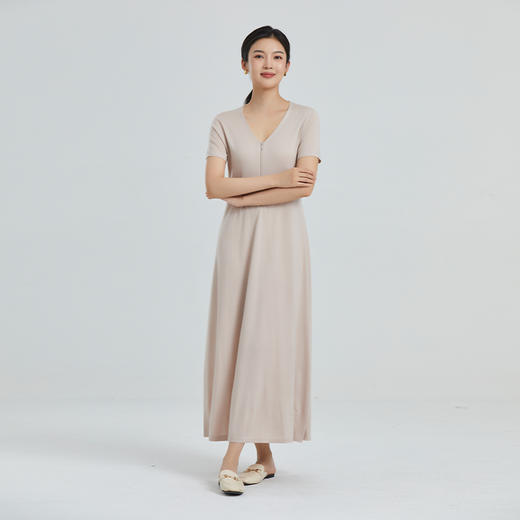 东黎 • 山羊绒女士春夏精纺V领拉链中长款连衣裙 4202 商品图0