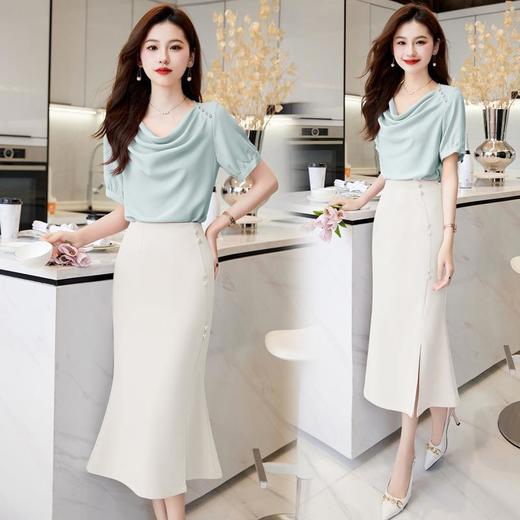 【预订·最迟6天发货】职业套装裙高级感夏2024新款时尚气质女神范御姐洋气雪纺两件套裙 商品图3