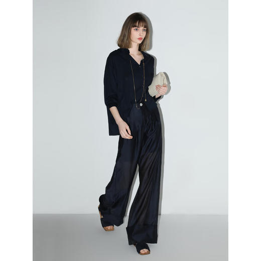 COCOBELLA丝光质感打褶西裤女设计感翻折边休闲阔腿裤PA7022 商品图4