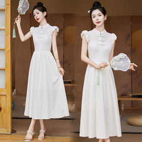 气质新中式，提花盘扣立领高腰大摆连衣裙HR-XQYI9905