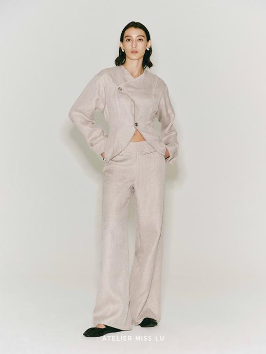 【落日浪沙】毛边设计交叠领收腰廓形外套 商品图1