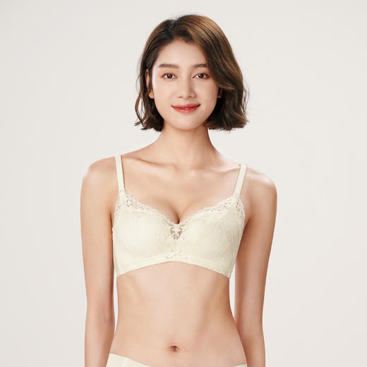 都市丽人自然舒适内衣女蕾丝文胸B杯适穿3/4杯薄款无钢圈三排扣LB42D2 商品图1